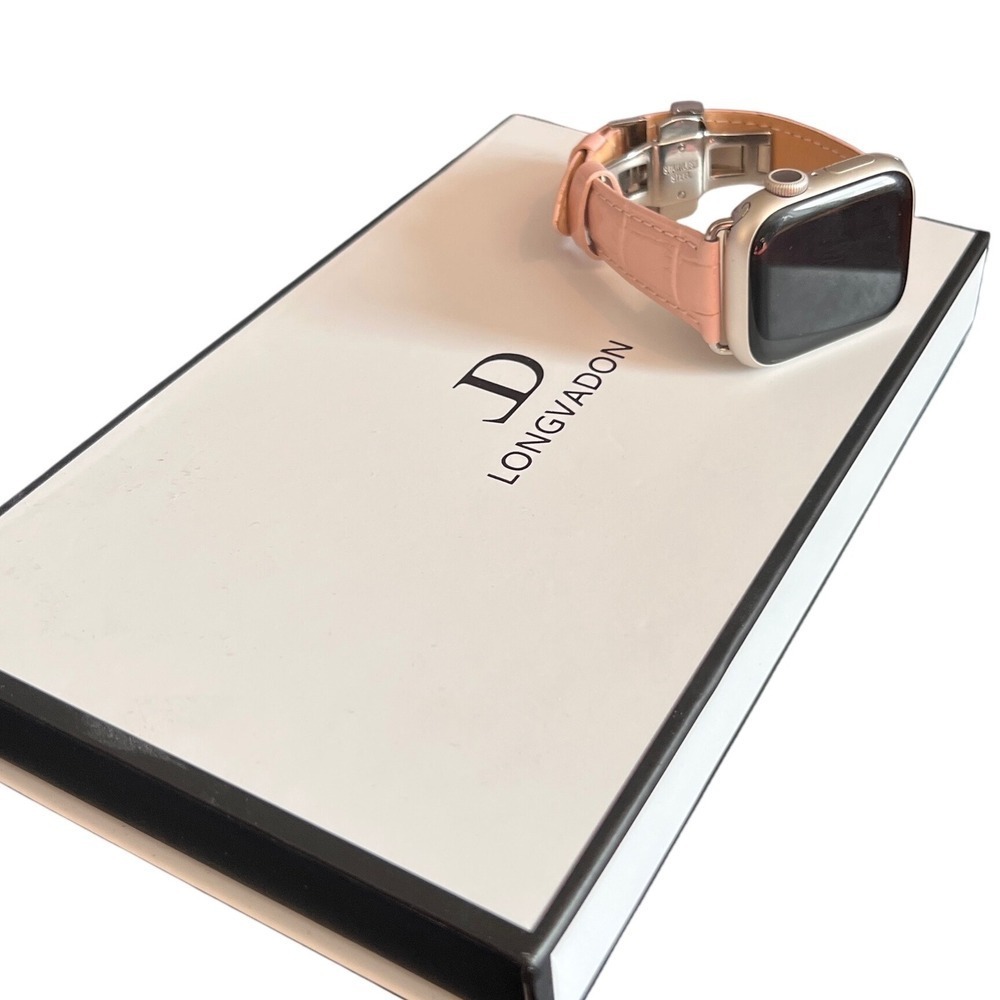 Longvadon Caiman Series Apple Watch Band Strap 38/40/41mm Pink Leather